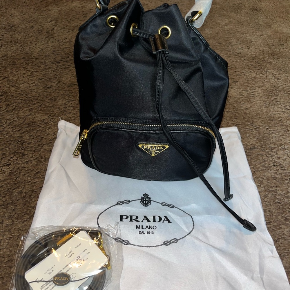 Prada Black Nylon Backpack with Gold-Tone Accents